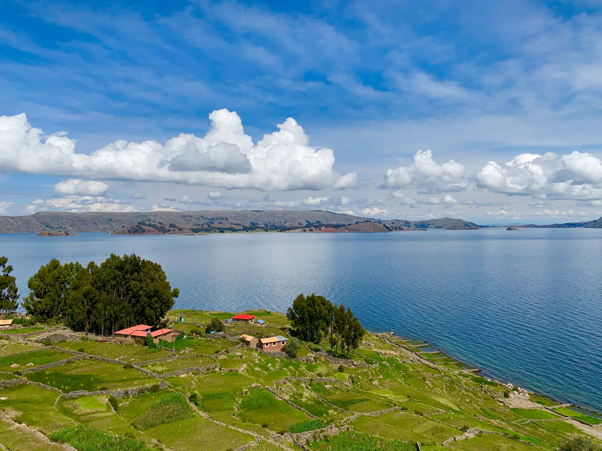 Terraced fields above Lake Titicaca, Peru