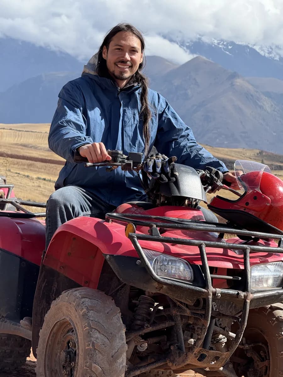 Lane on a four-wheeler in the highlands of Peru
